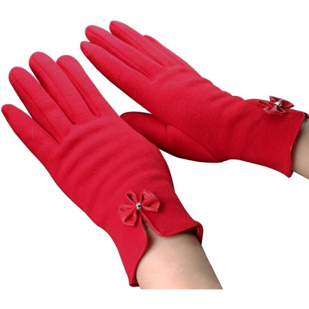 Women's Red Winter Warm Fleece Lining Gloves Driving Texting Touch Screen - Picture 1 of 7